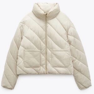Zara WATER AND WIND PROTECTION DIAGONALLY QUILTED JACKET small cream beige